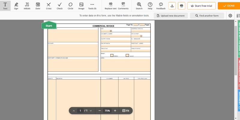 Commercial Invoice Form Screenshot 2